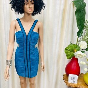 BEBE Blue BOLD Edgy Sleeveless Bodycon Cutout Dress